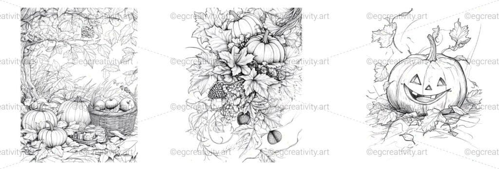 Download 5 Free Autumn Holiday Coloring Pages featuring pumpkins, cozy cottages & harvest scenes. Perfect for stress relief & seasonal fun. Print instantly!