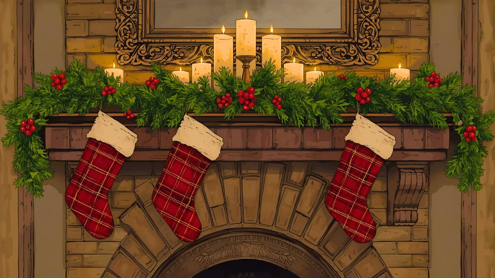 Christmas coloring pages for adults. Cozy fireplace Christmas coloring sheet – standard collection