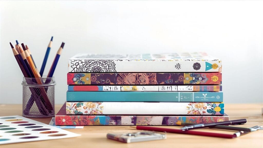 Collection of stress relief coloring books