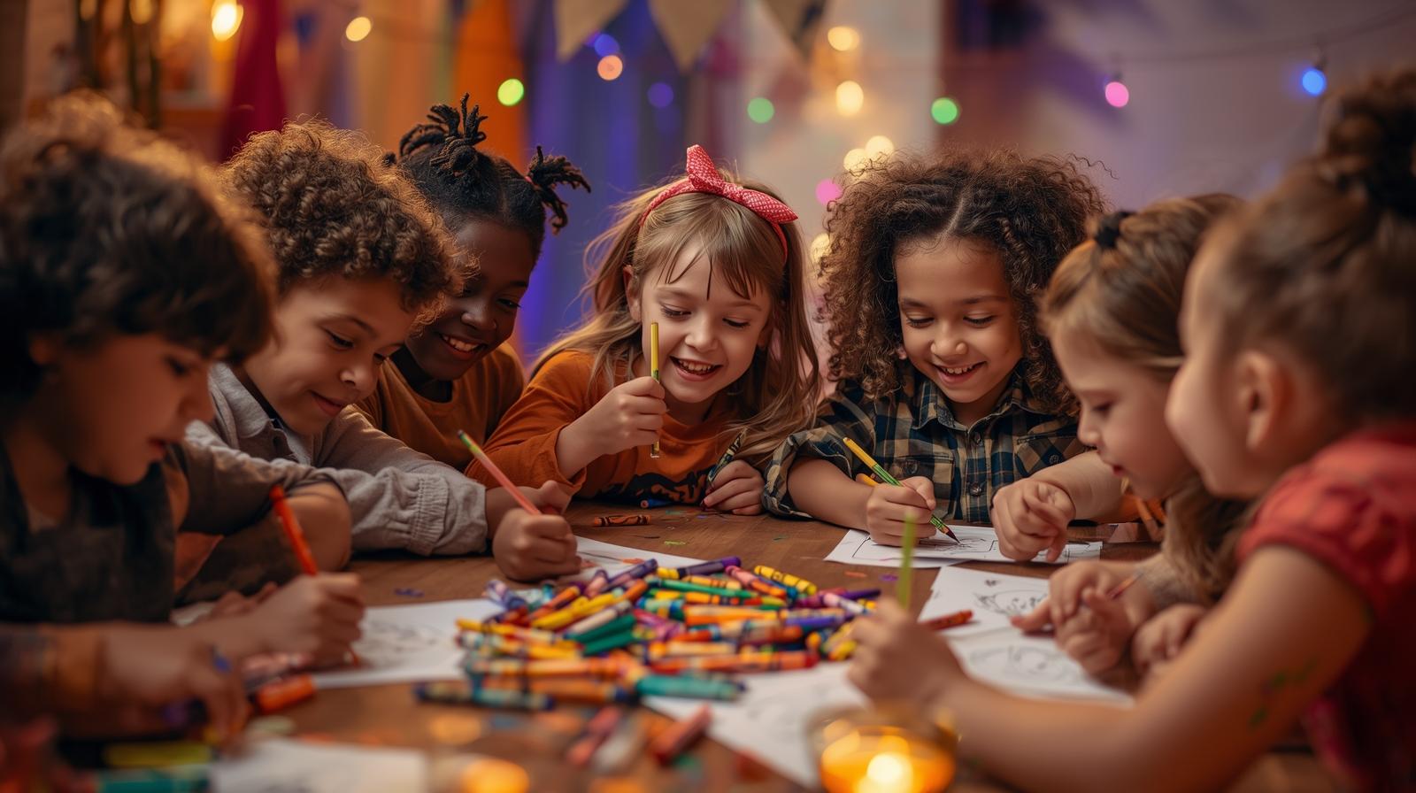 Kids' party activities using Halloween coloring pages and printable crafts.