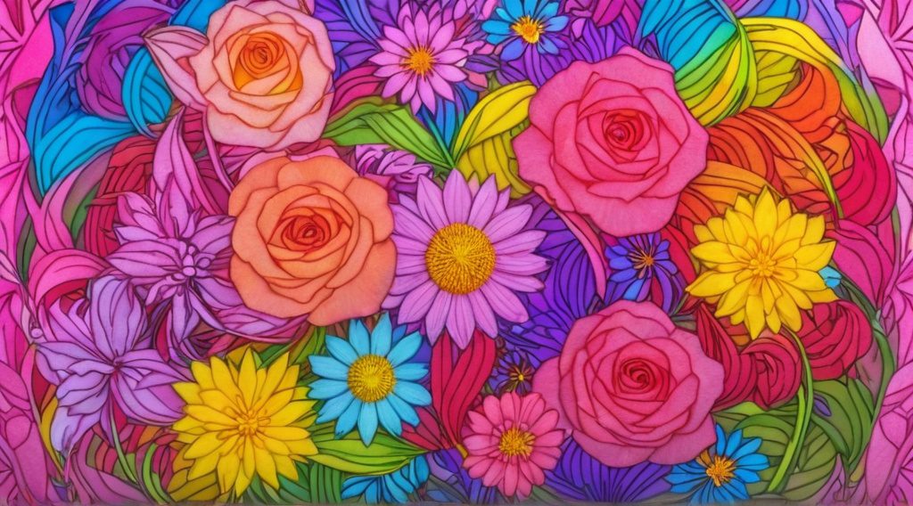 Flower Coloring Sheets - Adult colouring page of roses, lotus, and daisies, detailed botanical mandala