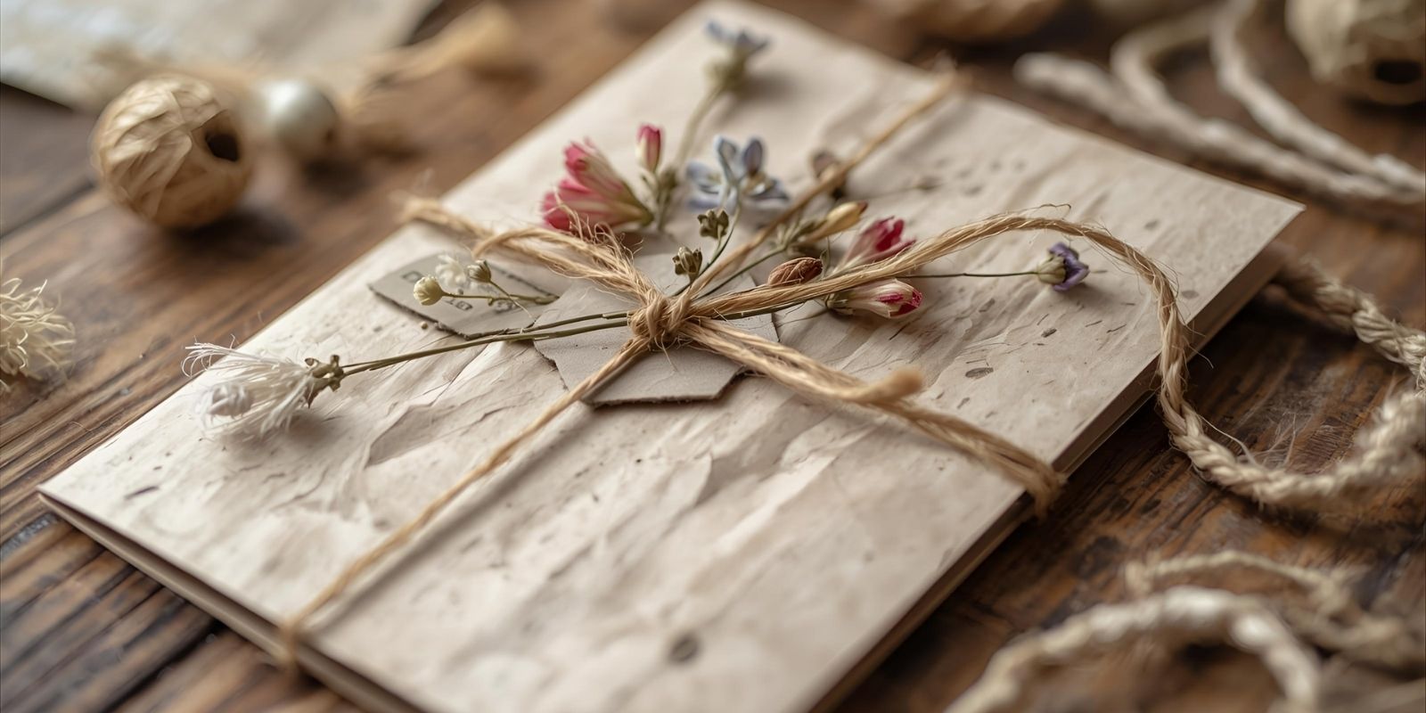 Eco-friendly handmade greeting cards made from recycled paper and dried flowers