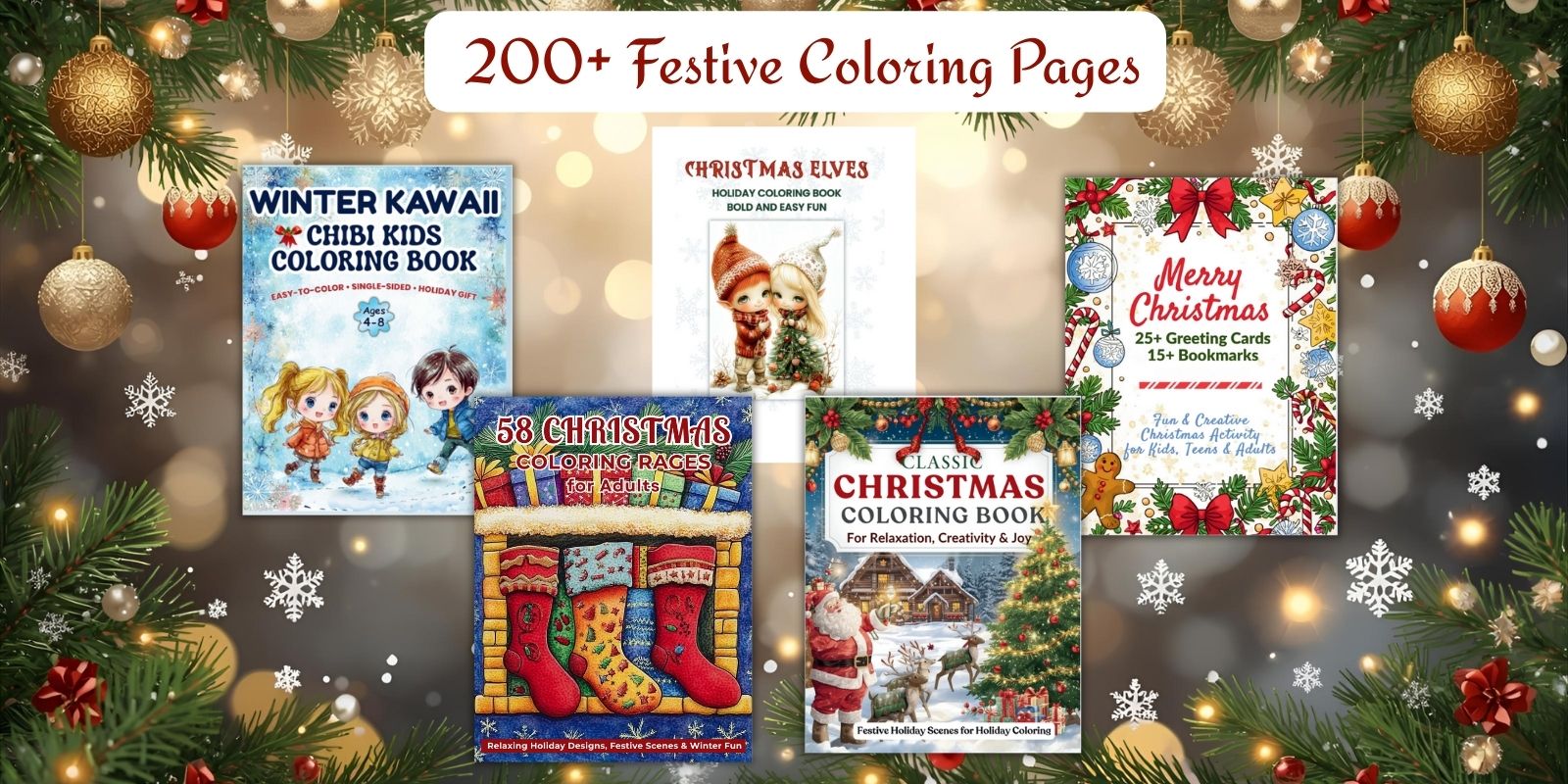200+ Festive Coloring Pages: The Christmas and Winter Bundle