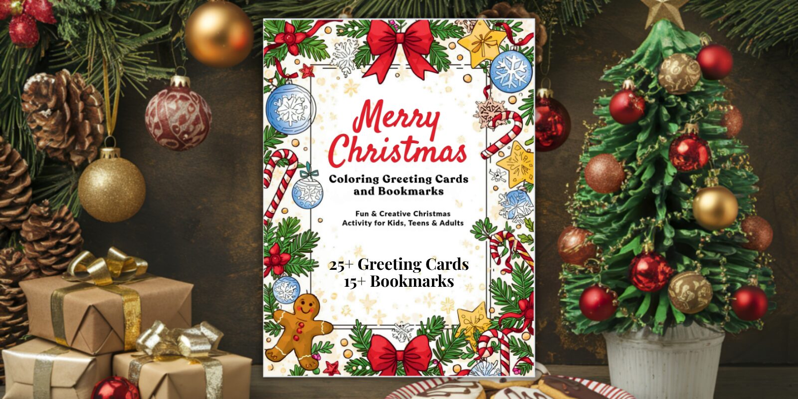 Christmas Coloring Greeting Cards and Bookmarks – Festive Holiday Printable Set (3)