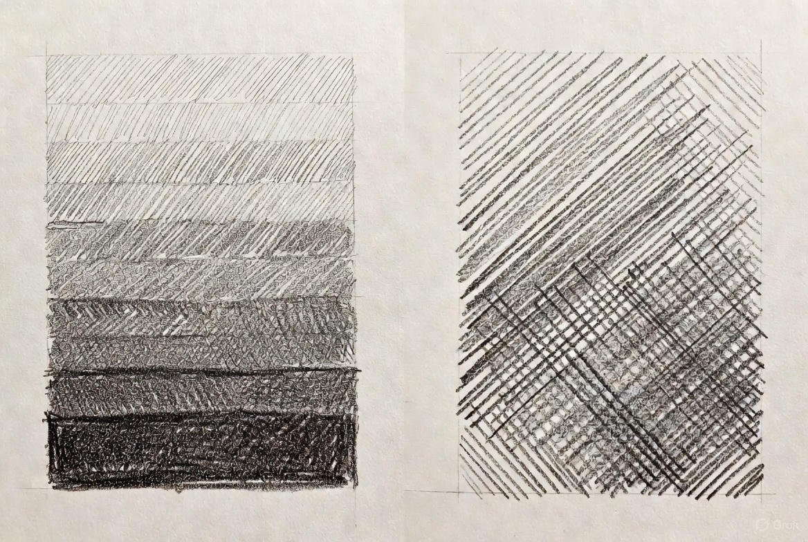 Shading Techniques - Hatching and cross-hatching shading examples with varying line density