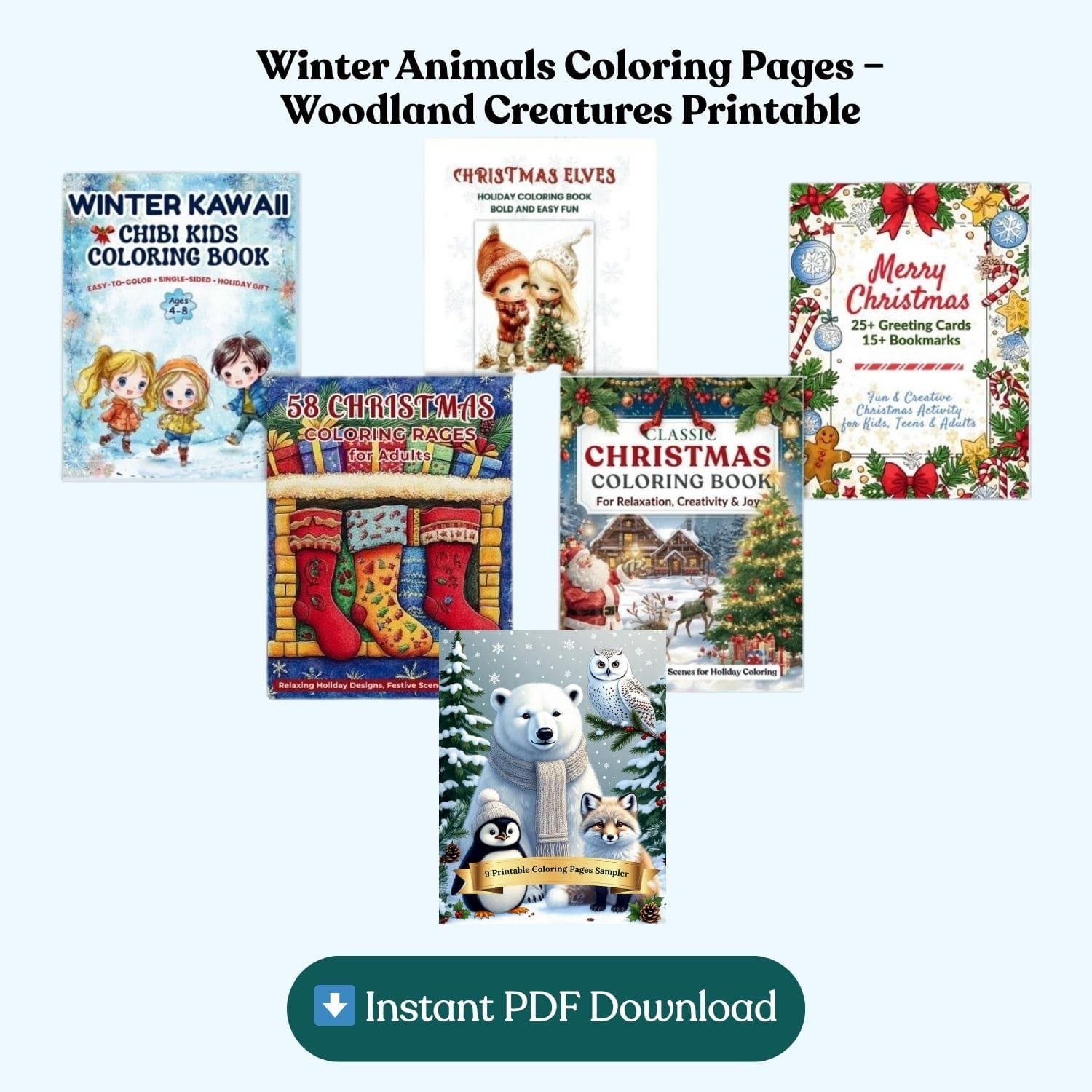 Christmas and Winter Coloring Pages: 200+ Printable Bundle