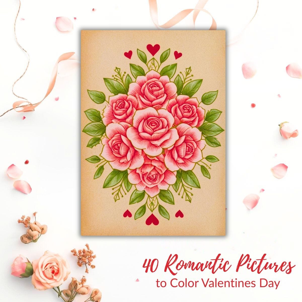 Pictures to Color Valentines Day | 40 Romantic Coloring Designs for Kids & Adults