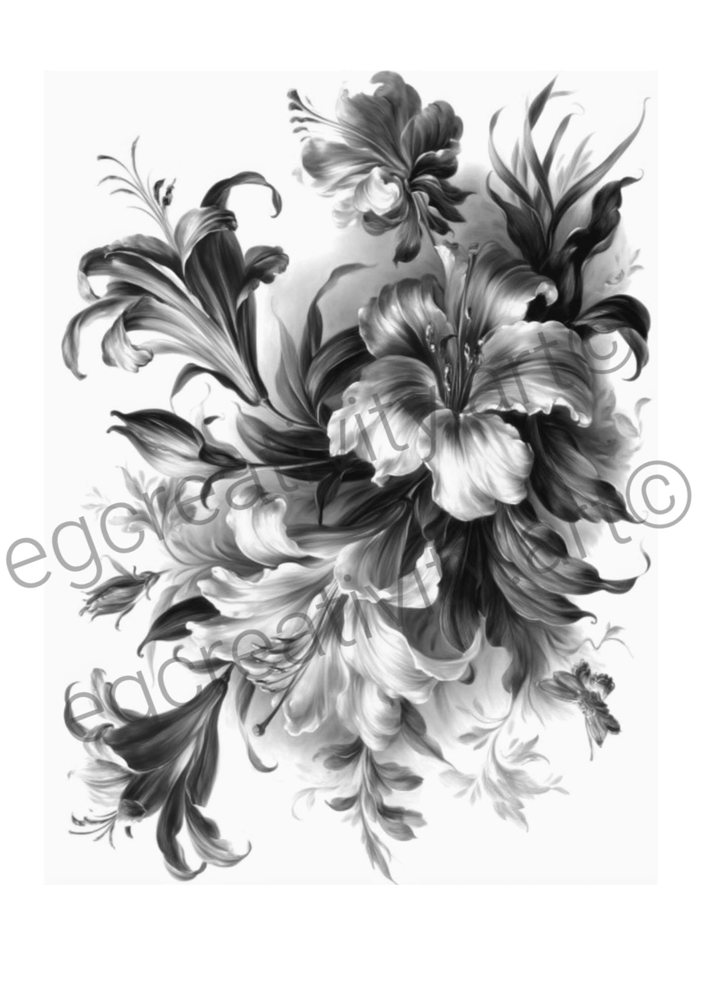 Botanical coloring sheet with elegant lily flowers for coloring