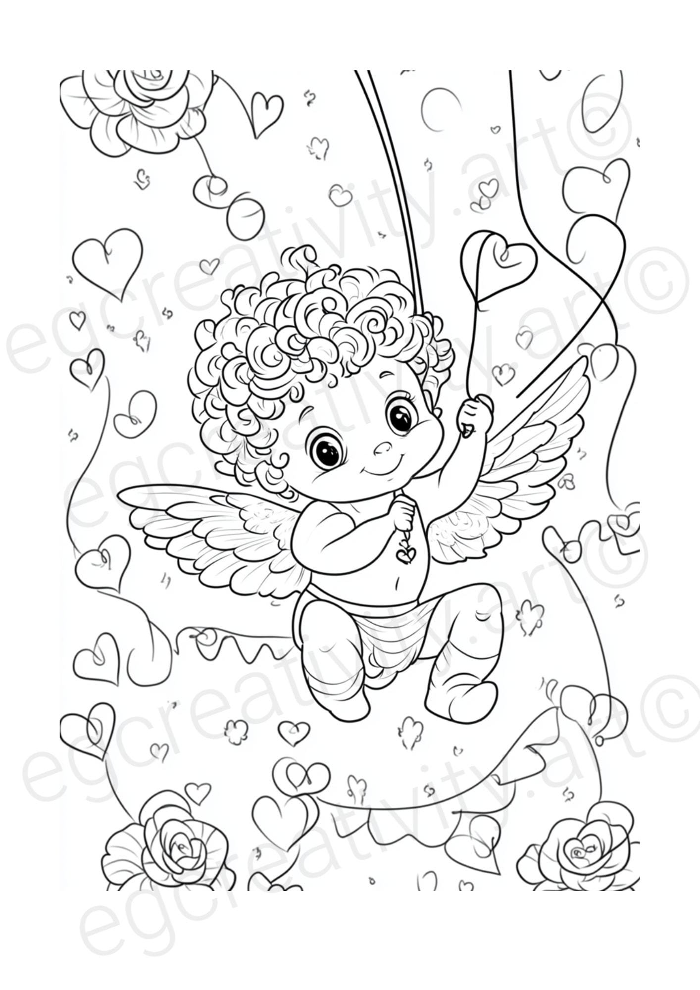Printable Valentines Day coloring pages featuring hearts, flowers, and cute designs.