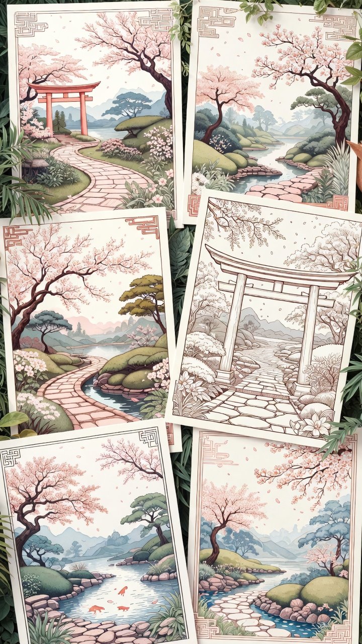 Cherry Blossom Garden Scenes