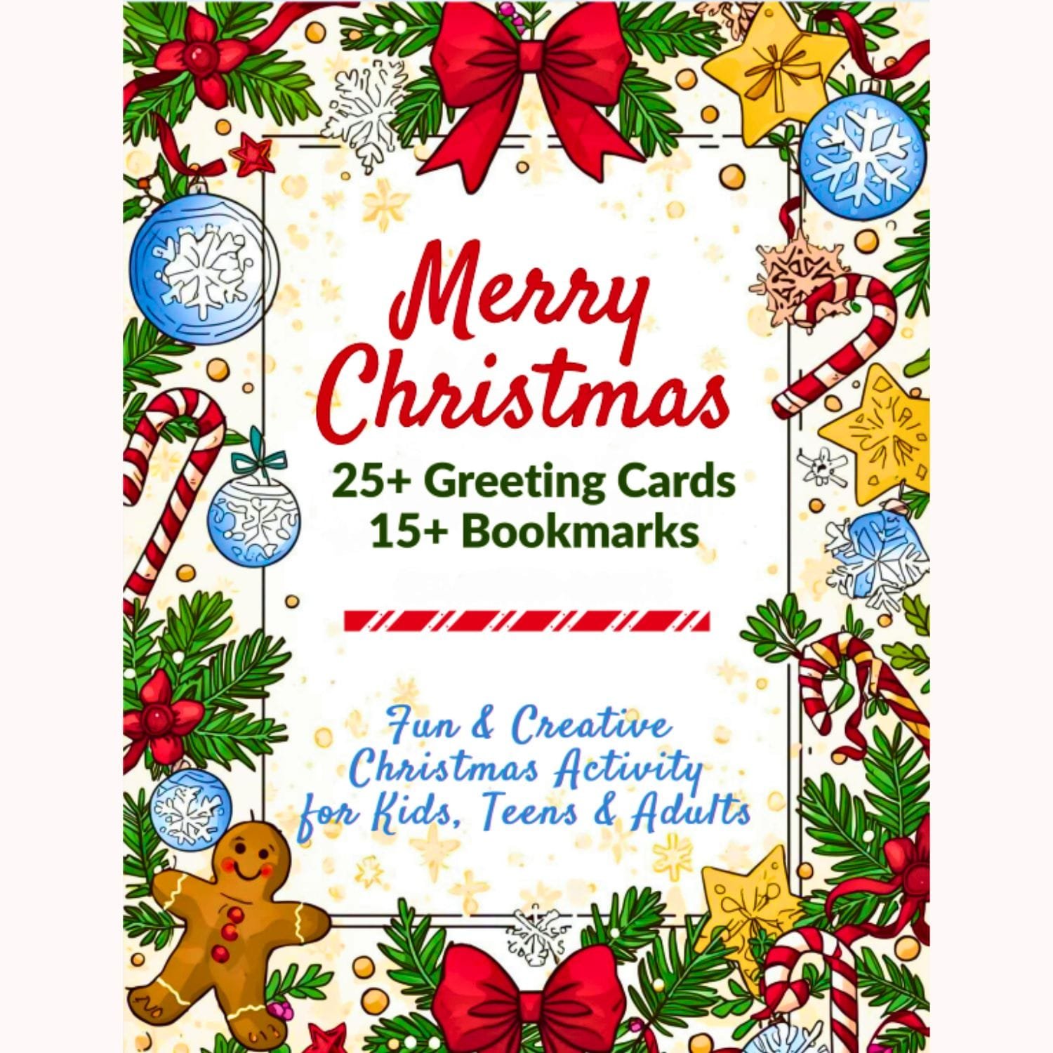 Christmas Coloring Greeting Cards – Printable DIY 25 Cards & 15 Bookmarks