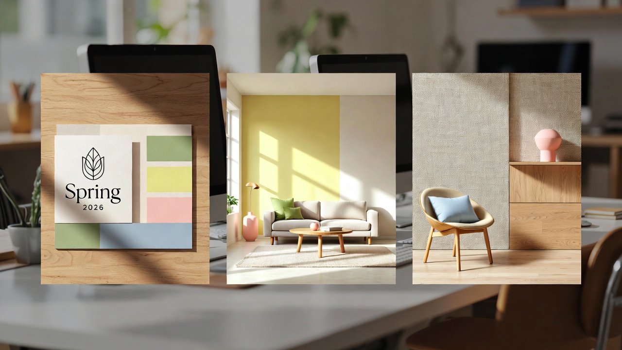 Spring 2026 color palette applied to branding and interior design