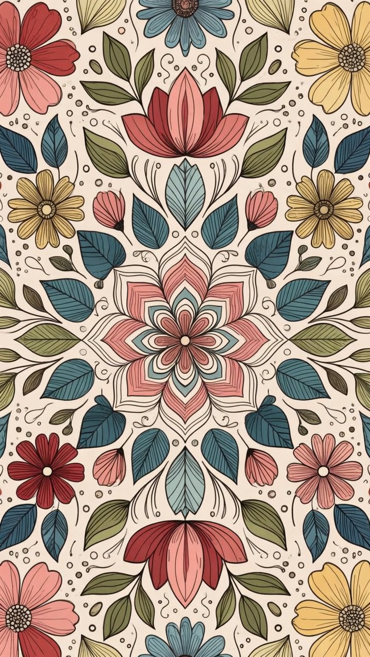 Finished garden mandala coloring page artwork featuring flowers leaves and symmetrical patterns V