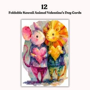 Cute Valentines Day Cards – 12 Foldable Kawaii Animal Valentine’s Day Greeting Card Printable