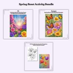 Spring Reset Activity Bundle - 68 Printable Spring Coloring Pages & Greeting Cards Digital Download
