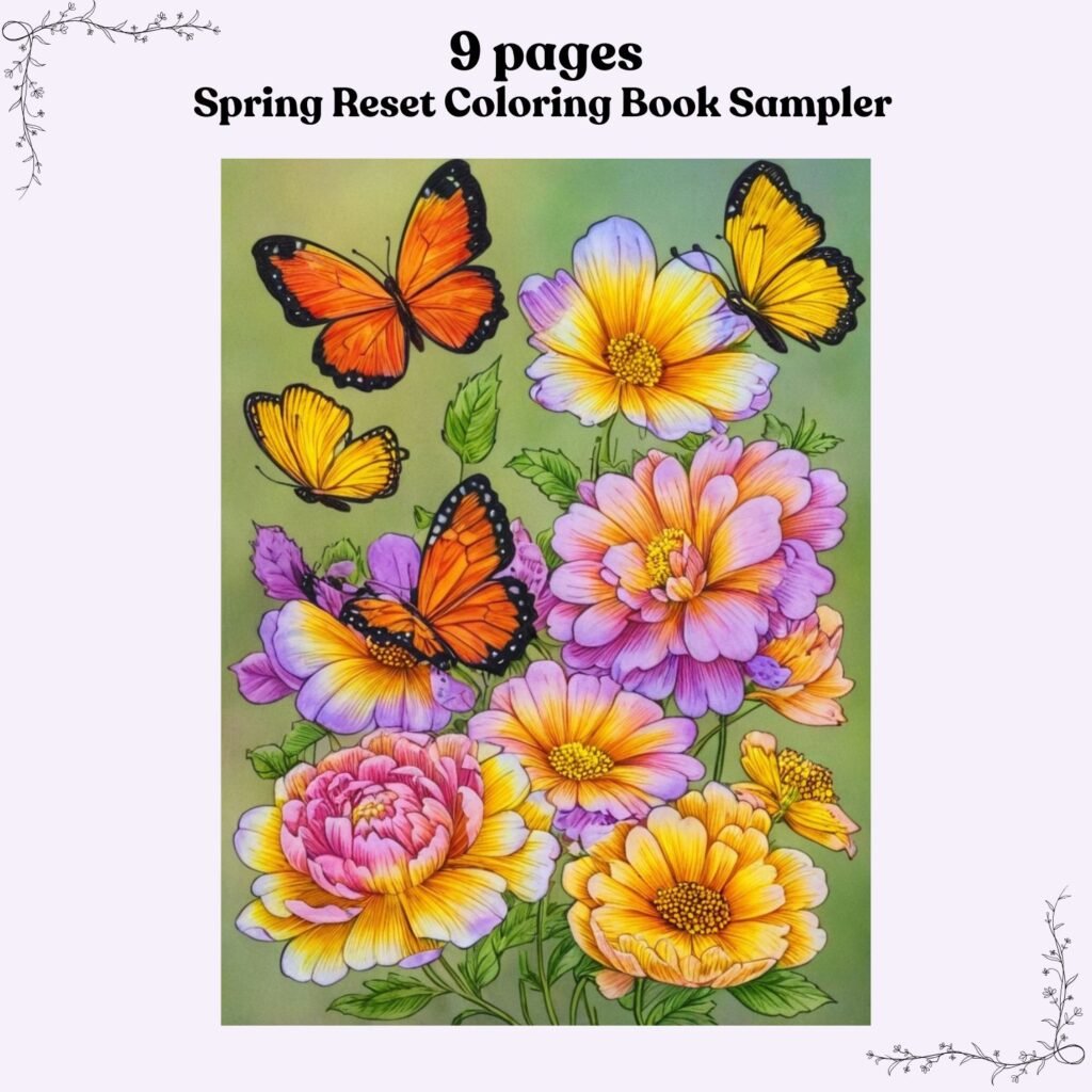 Spring Reset Coloring Book Sampler – 9 Calming Coloring Pages for Relaxation & Renewal