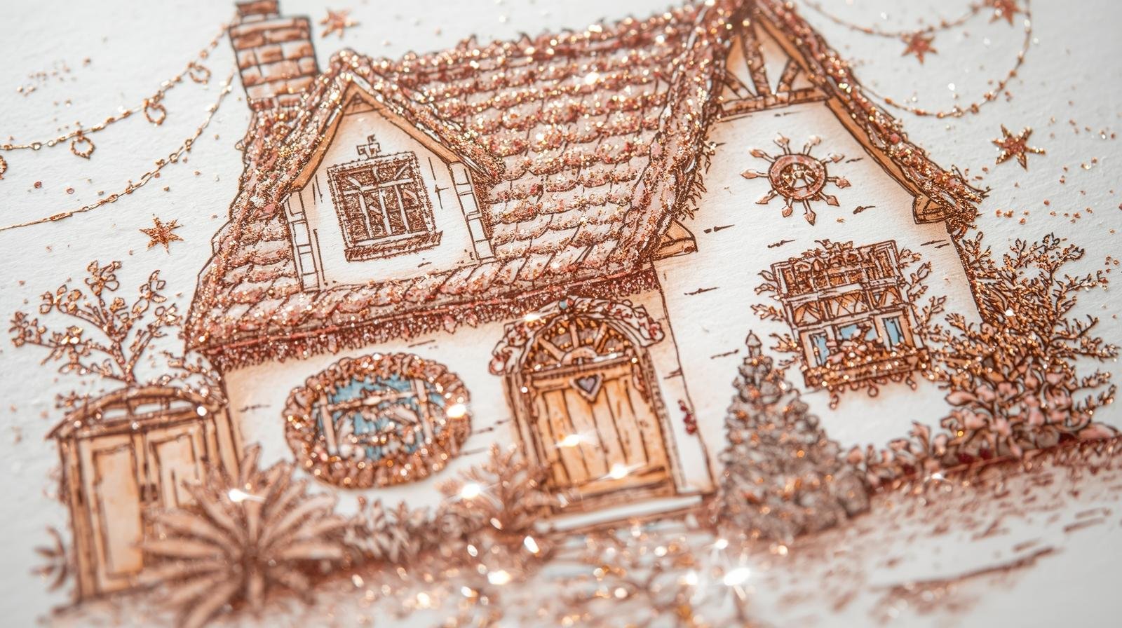 Decorated cottage coloring page with metallic highlights and 3D effects. - Decorating coloring pages