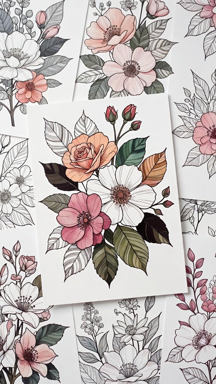 premium printable floral coloring pages for adults with detailed botanical art1