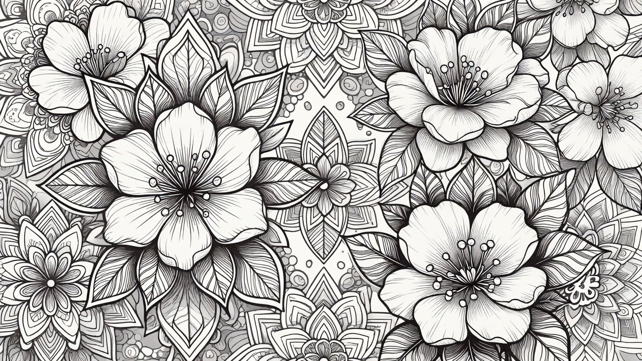 Relaxing coloring pages for adults with floral and mandala designs