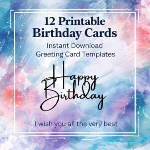 12 Printable Birthday Images – Instant Download Greeting Card Templates