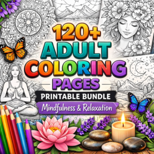 Adult coloring pages printable bundle featuring 120+ mindfulness and relaxation designs