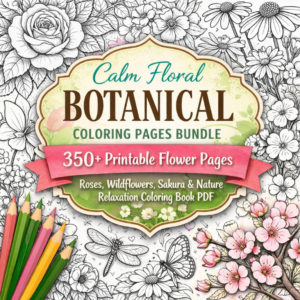 Calm Floral Botanical Coloring Pages Bundle