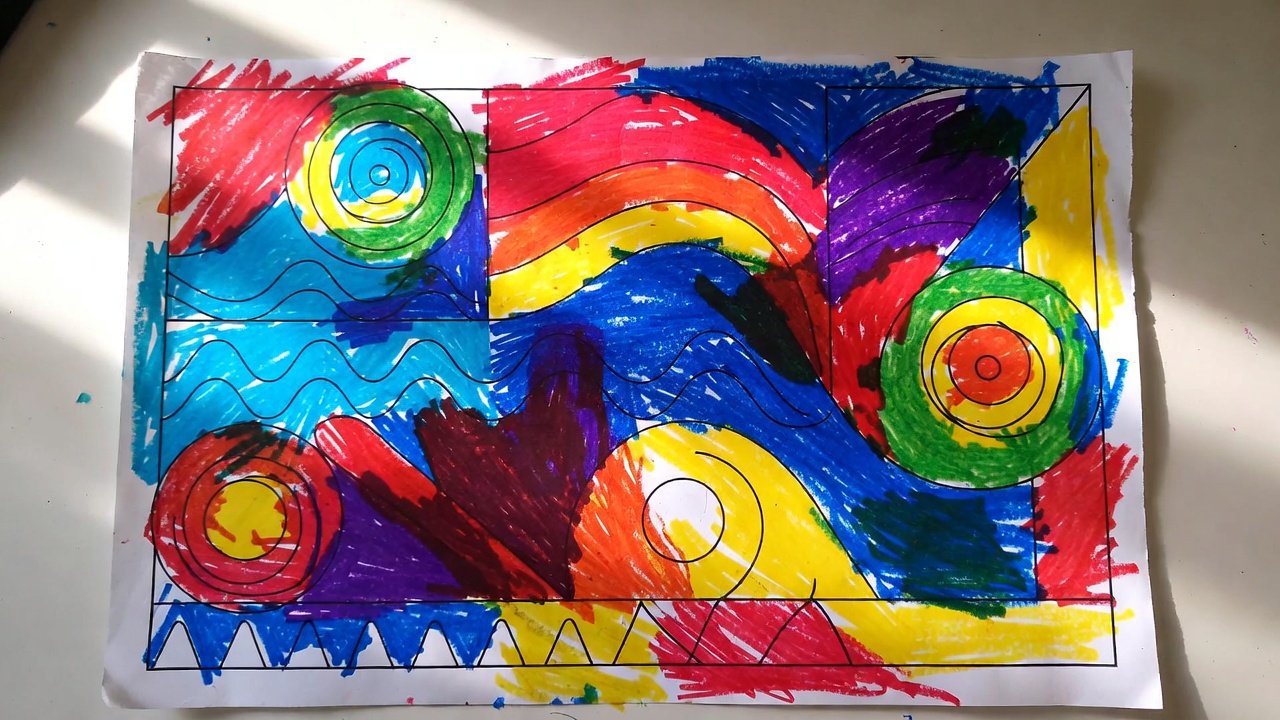 Completed emotional art therapy coloring page showing vibrant color exploration and feeling expression. Art and emotions