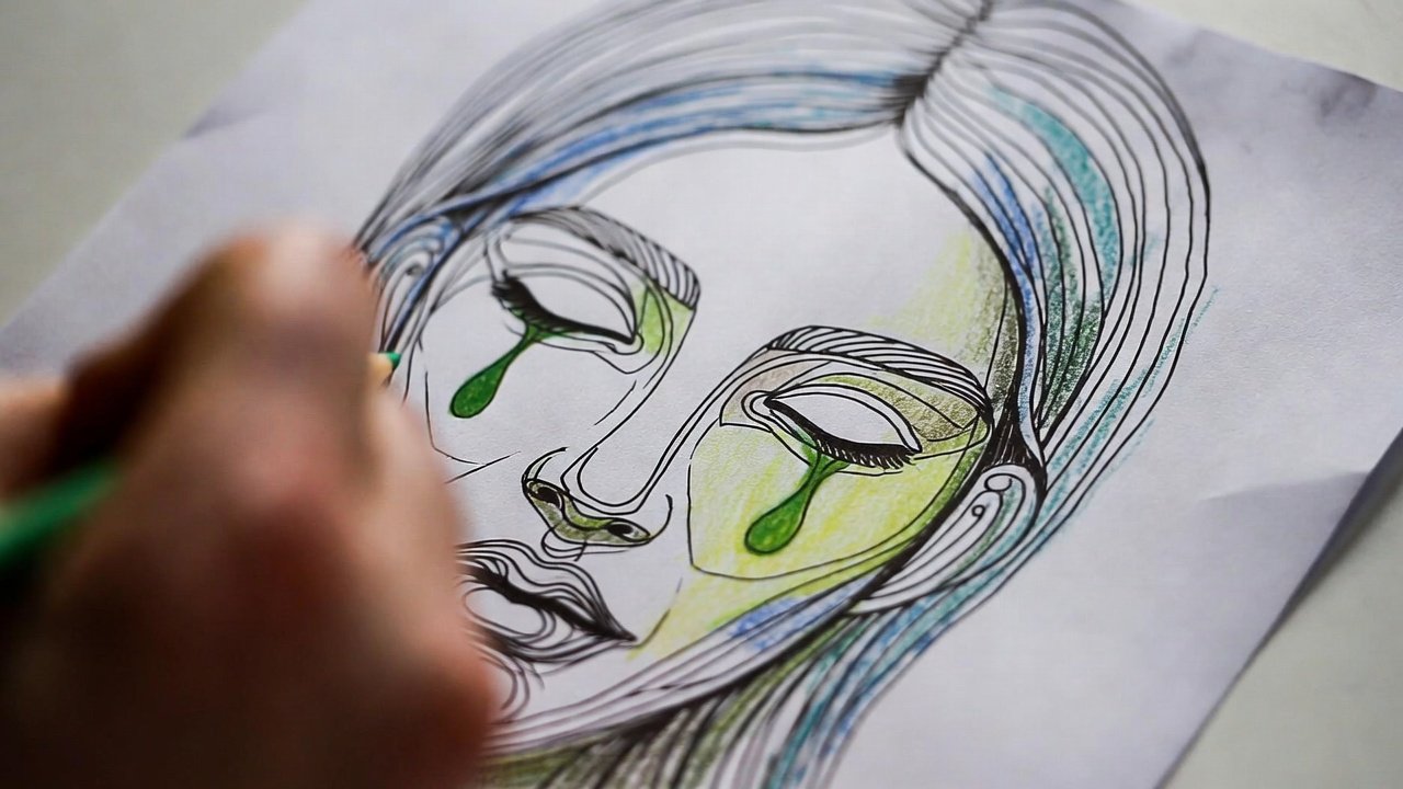 Gentle art therapy coloring scene showing safe emotional expression through color. Art therapy coloring