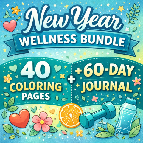 New Year Wellness Bundle: 40 Coloring Pages + 60-Day Journal