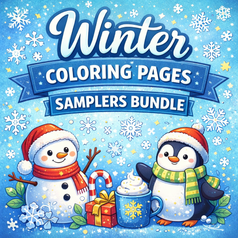 Winter Coloring Pages Samplers Bundle – Digital Download