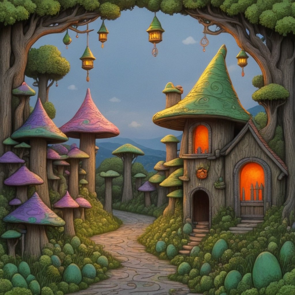 coloring page of Full enchanted goblincore