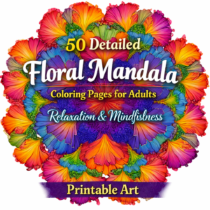 Detailed floral mandala coloring page sample for relaxation