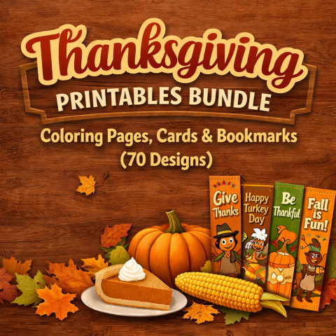 Thanksgiving Printables Bundle – Coloring Pages, Cards & Bookmarks