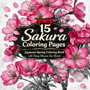 15 Sakura Coloring Pages – Japanese Spring Coloring Book with Cherry Blossom Zen Florals