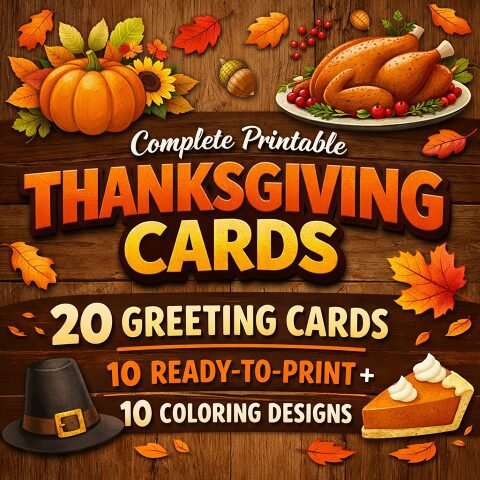 Printable Thanksgiving Cards - 20 Designs Instant Download