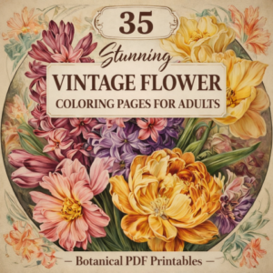 Vintage Adult Flower Coloring Sheets with intricate floral design for relaxing creativity