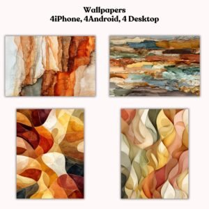 Abstract Earth tone wallpaper pack with 4 phone and desktop backgrounds in terracotta rust cream and sage colors digital download