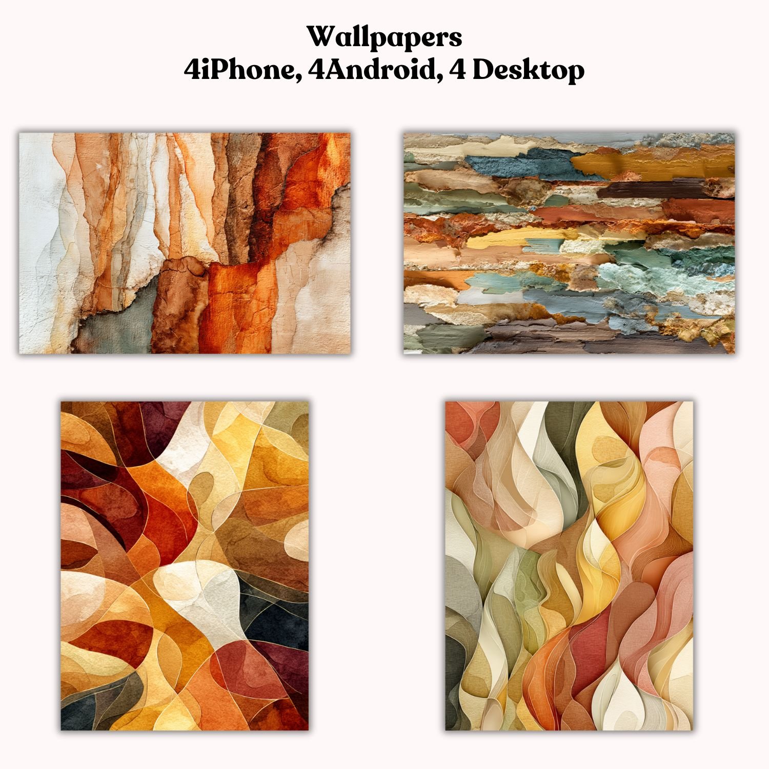 Earth Tones Abstract Wallpaper Pack – 4 Phone & Desktop Backgrounds (Digital Download)