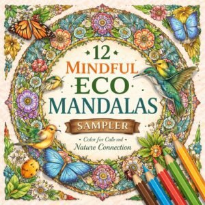 Eco Mandala Sampler featuring 12 mindful mandalas printable for relaxation